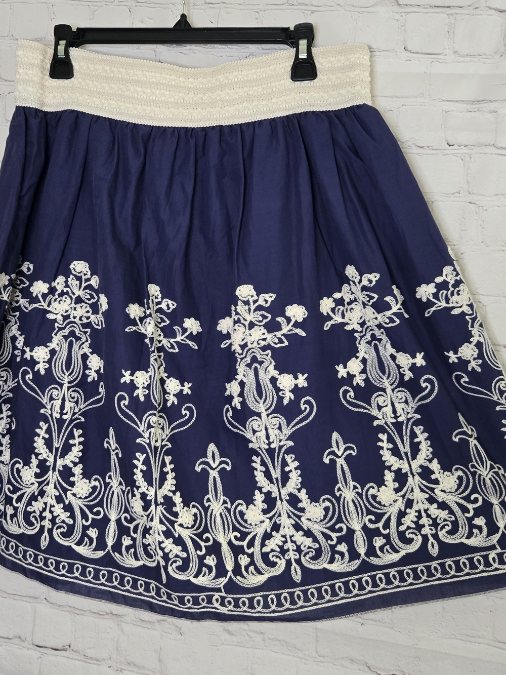 Y2k‎ Boho Indie  Embroidered Cotton A Line Skirt Preppy Ibiza Euro Vacation XL